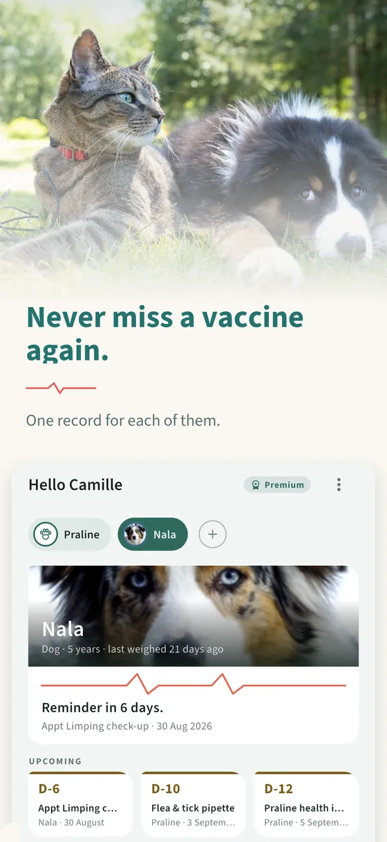 Panel 1 — Never miss a vaccine again.