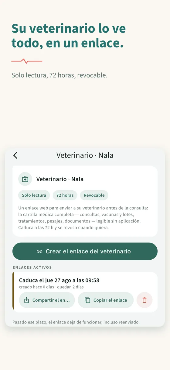 Panel 7 — Su veterinario lo ve todo, en un enlace.