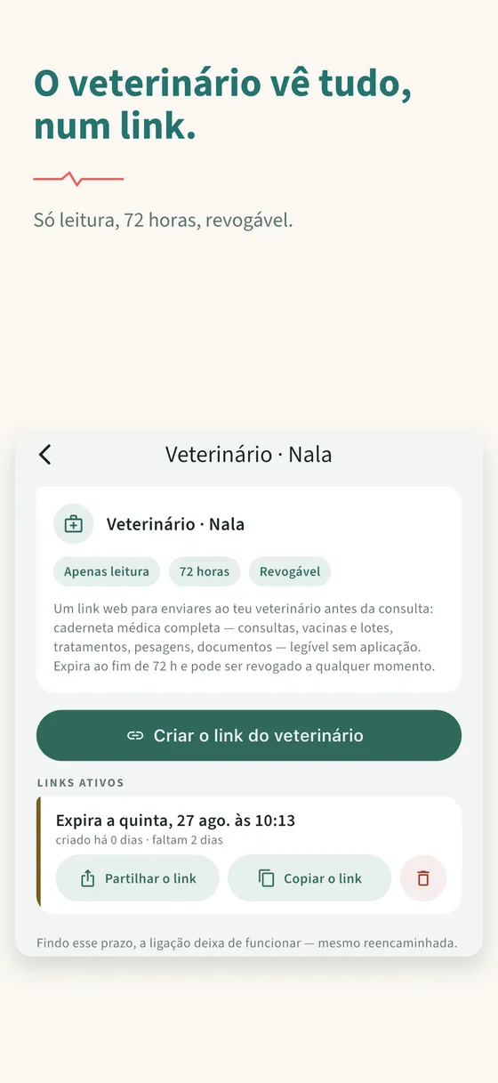 Painel 7 — O veterinário vê tudo, num link.